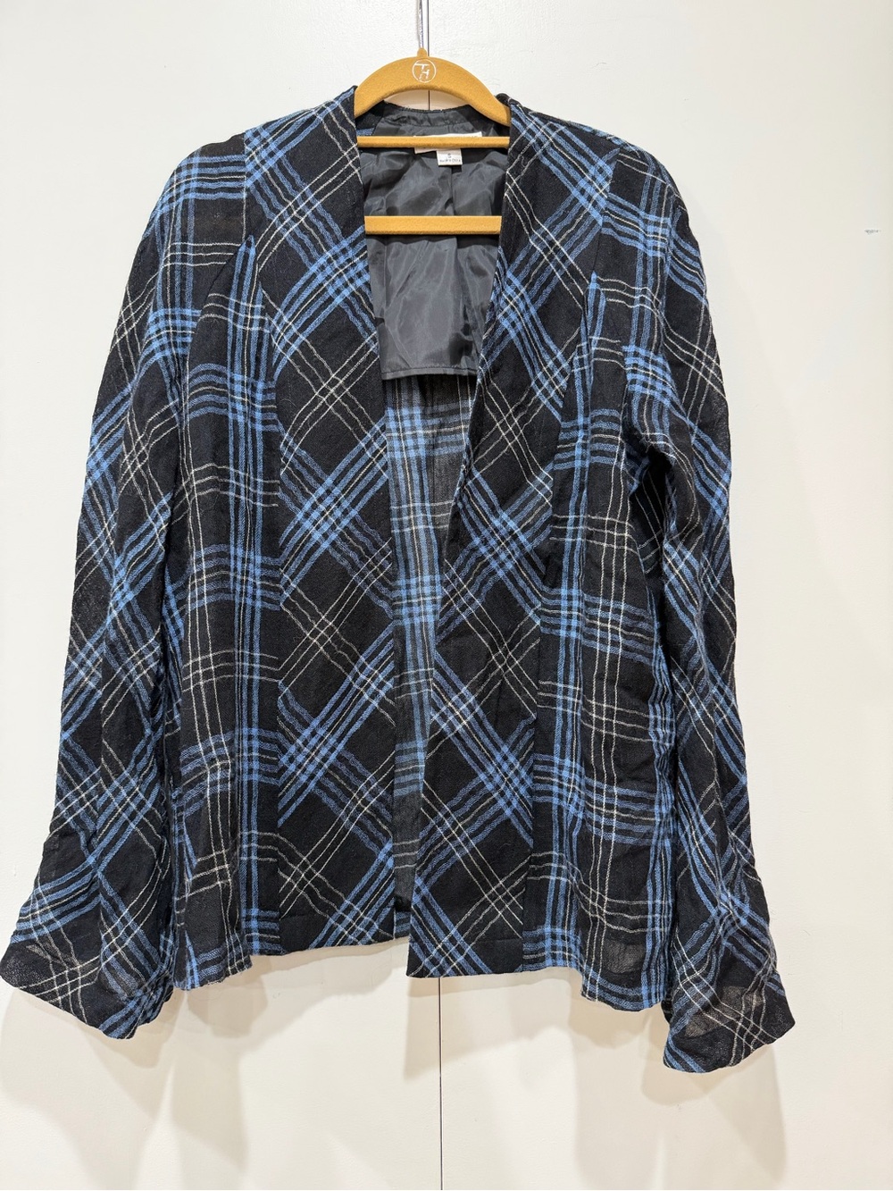 Pendleton Women's Wool Blend Open Front Plaid Draped Top Blazer Blue Black S